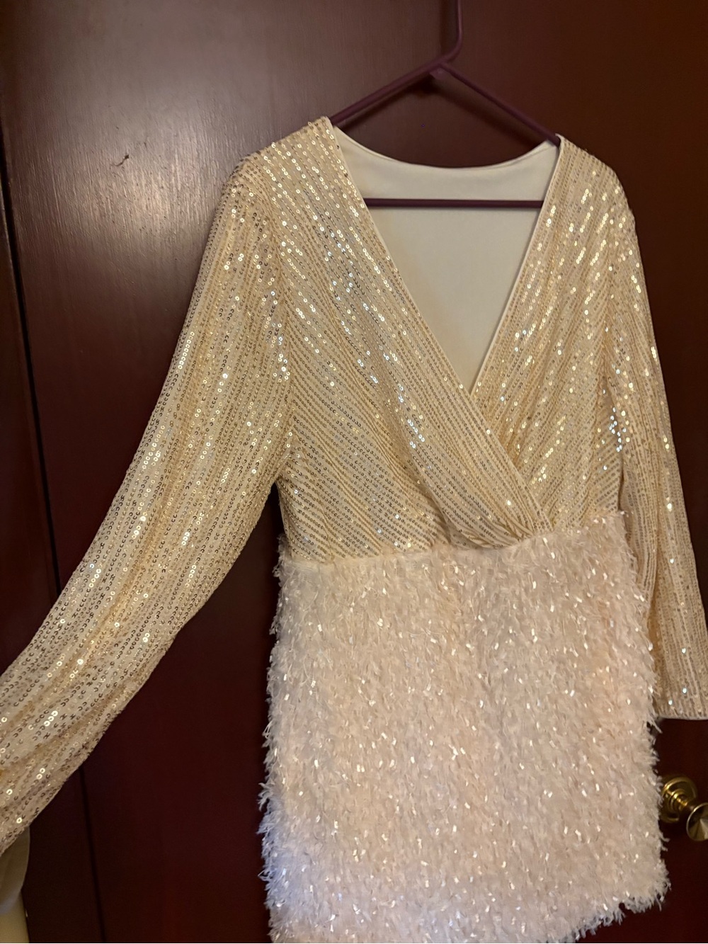 Sequin Fringe Mini Dress Ivory Gold 1XL - Picture 6 of 8